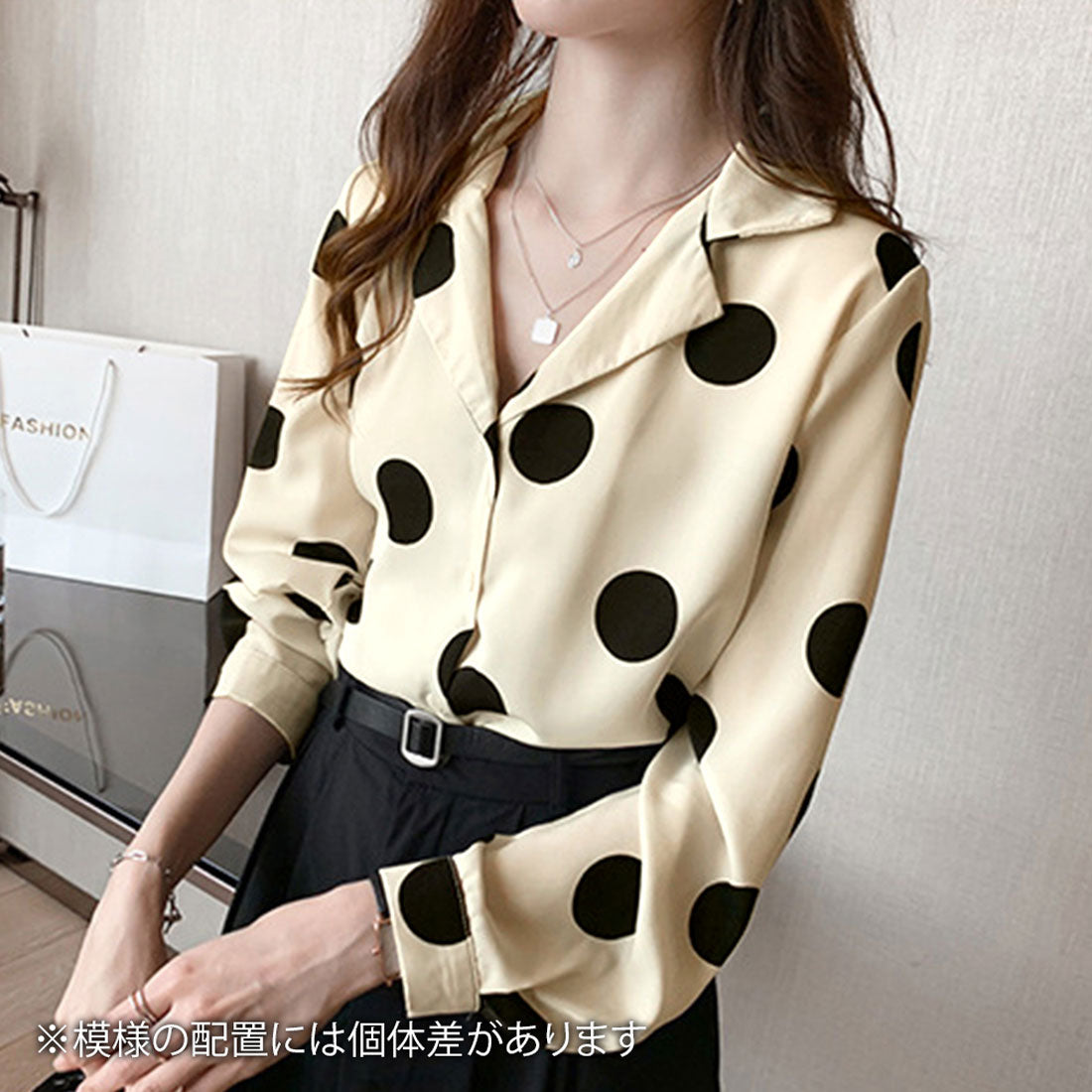 Amulet Polka Dot Blouse for Women, Long Sleeve, Open Collar, Unique, Casual, Relaxed
