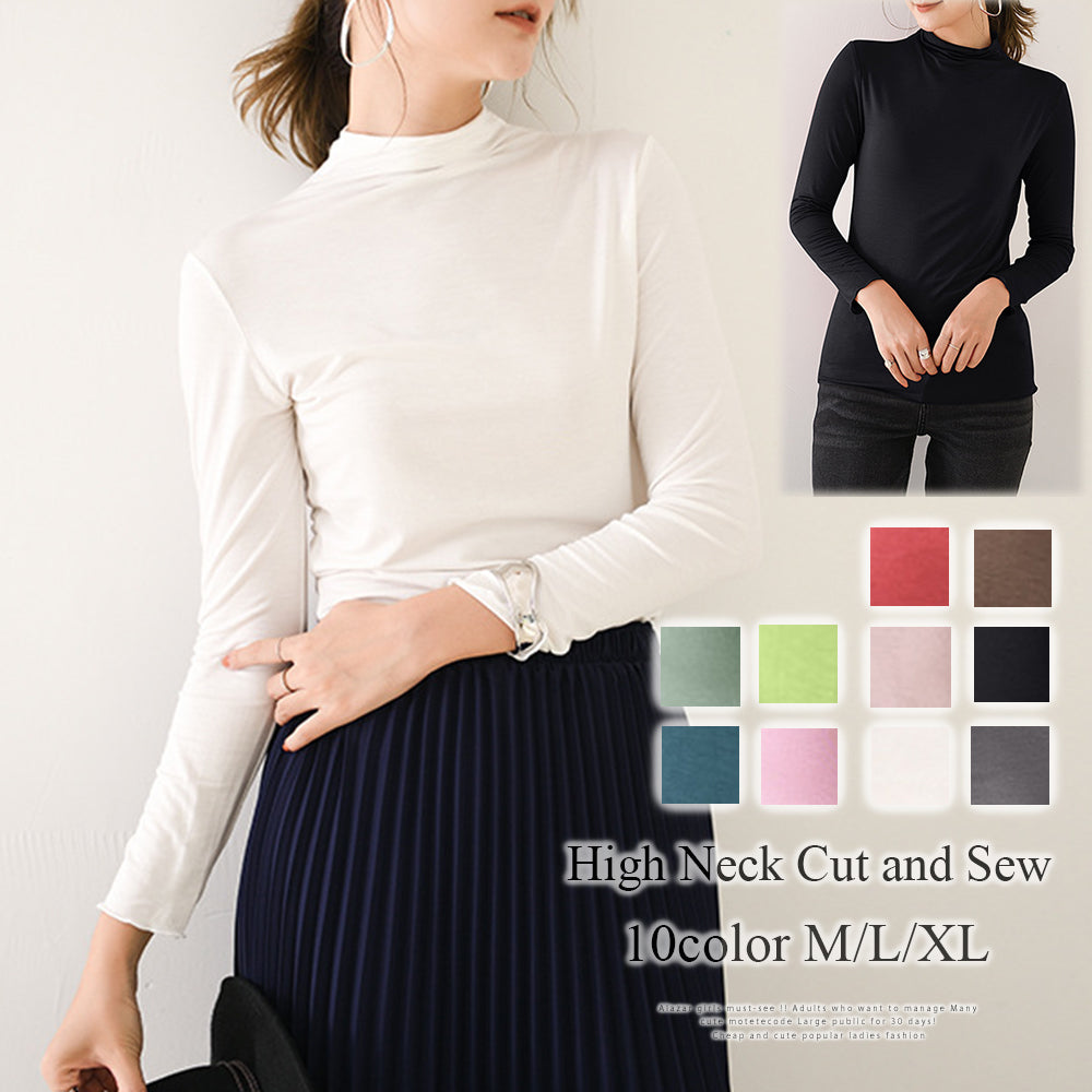 アミュレット Amulet ハイネックカットソー レディース 長袖 無地 薄手 シンプル 柔らか 着回し