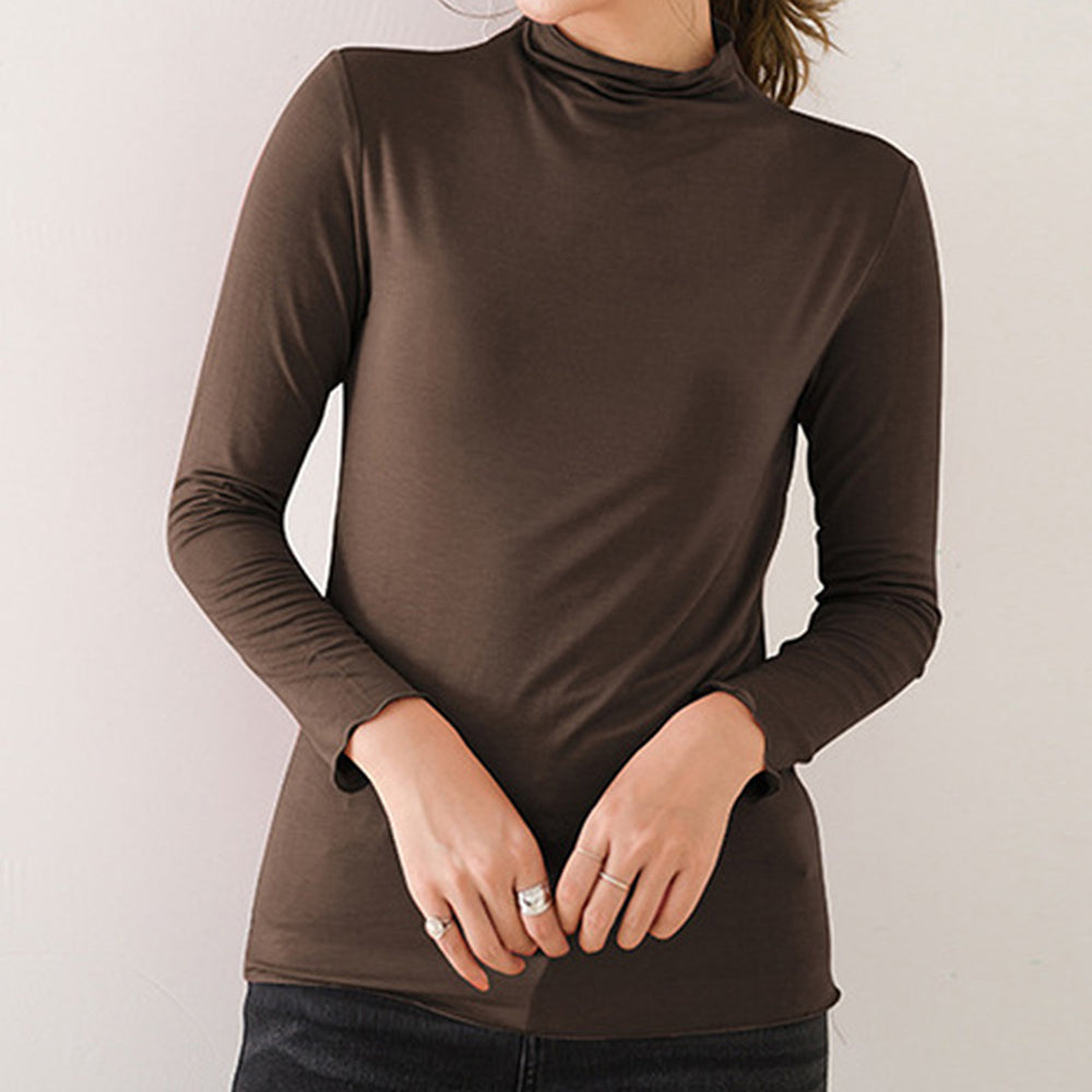 アミュレット Amulet ハイネックカットソー レディース 長袖 無地 薄手 シンプル 柔らか 着回し