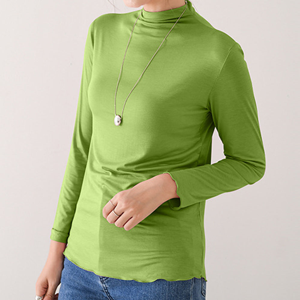 アミュレット Amulet ハイネックカットソー レディース 長袖 無地 薄手 シンプル 柔らか 着回し