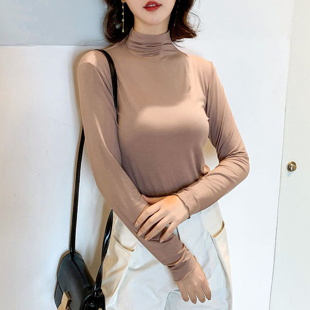 アミュレット Amulet ハイネックカットソー レディース 長袖 無地 薄手 シンプル 柔らか 着回し