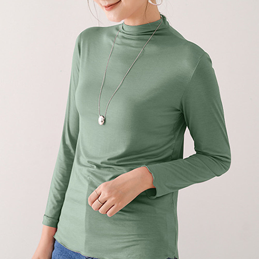 アミュレット Amulet ハイネックカットソー レディース 長袖 無地 薄手 シンプル 柔らか 着回し