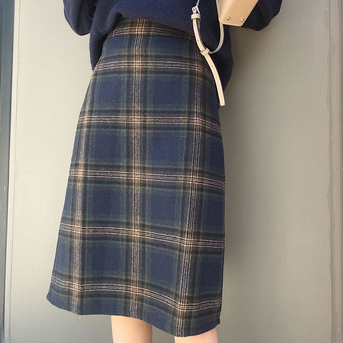 アミュレット Amulet チェック柄Aラインスカート レディース ひざ丈 ファスナー付き スッキリ 着回し