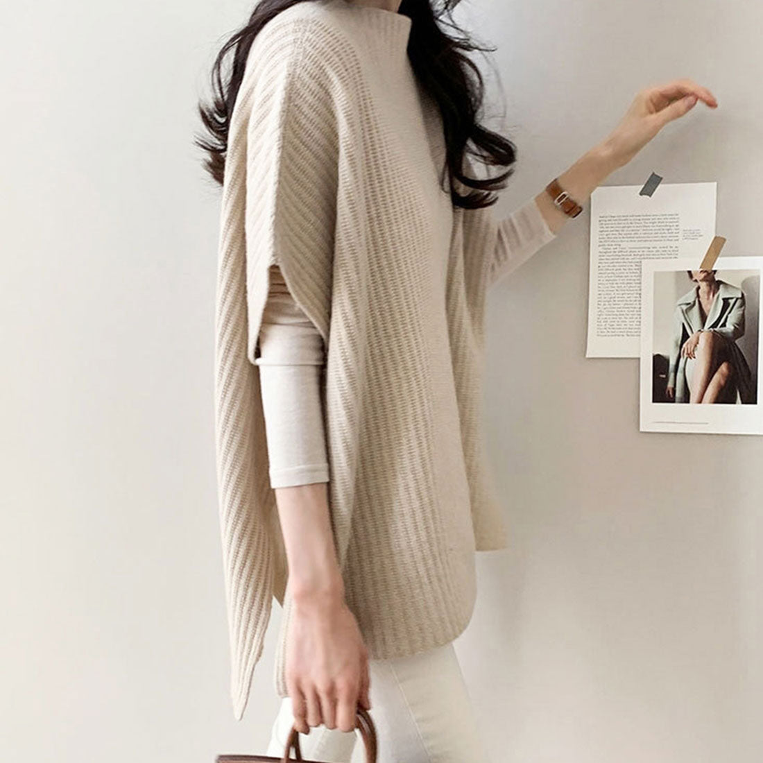 アミュレット Amulet レイヤード風ニットベスト レディース トップス 袖あり 無地 スリット ゆったり シンプル