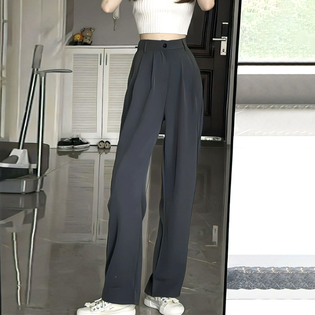 Amulet Slacks Pants for Women, Autumn Clothing, Plain, Full Length, for Teens, 20s, 30s, Korean Fashion, Korea, Large Sizes, Tucked, Straight