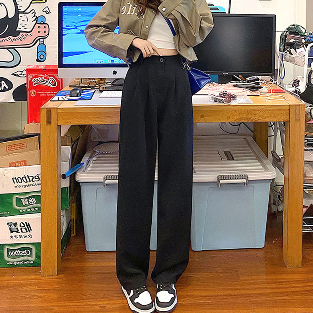 Amulet Slacks Pants for Women, Autumn Clothing, Plain, Full Length, for Teens, 20s, 30s, Korean Fashion, Korea, Large Sizes, Tucked, Straight