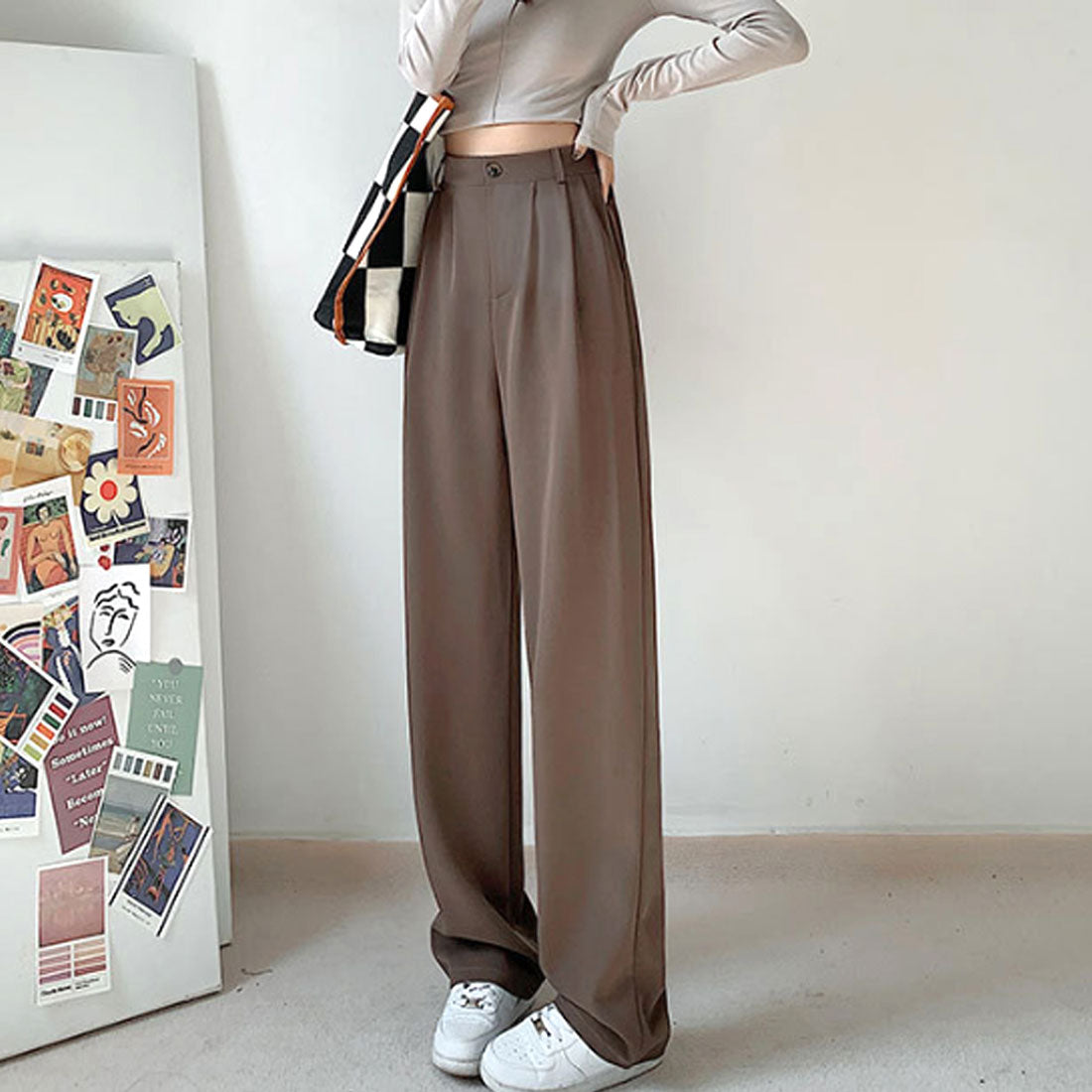 Amulet Slacks Pants for Women, Autumn Clothing, Plain, Full Length, for Teens, 20s, 30s, Korean Fashion, Korea, Large Sizes, Tucked, Straight