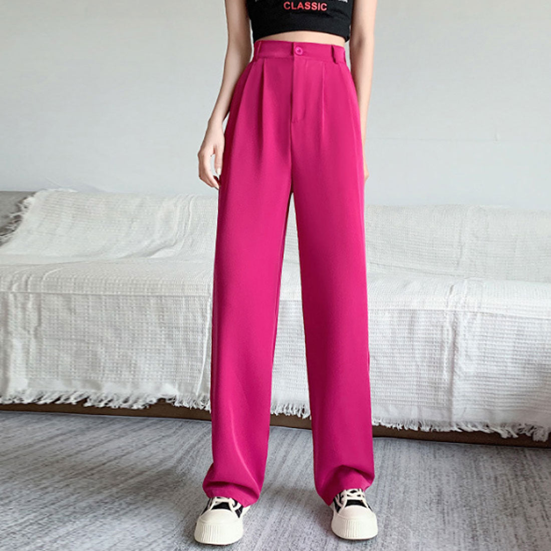 Amulet Slacks Pants for Women, Autumn Clothing, Plain, Full Length, for Teens, 20s, 30s, Korean Fashion, Korea, Large Sizes, Tucked, Straight
