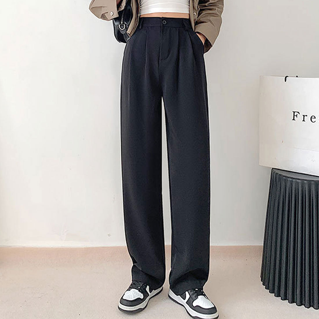 Amulet Slacks Pants for Women, Autumn Clothing, Plain, Full Length, for Teens, 20s, 30s, Korean Fashion, Korea, Large Sizes, Tucked, Straight