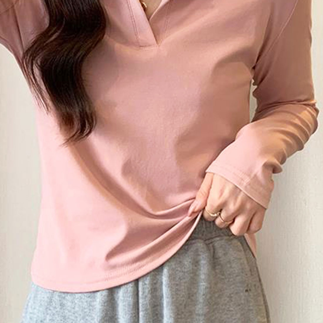 Amulet Collared Cut and Sew Tops for Women, Long Sleeves, Solid Color, Autumn Clothes, Winter Clothes, Teens, 20s, 30s, Korean Fashion, Korean, Office Casual, Skipper Collar, Mix and Match