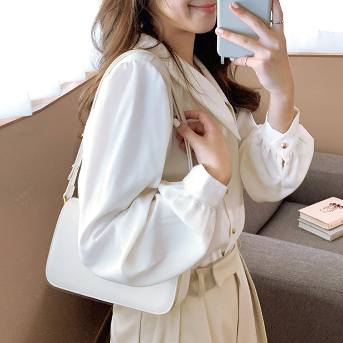 Amulet Big Collar Shirt Blouse Women's Tops Long Sleeves Plain Autumn Clothes Spring Clothes Teens 20s 30s Korean Fashion Korea Office Casual Large Size