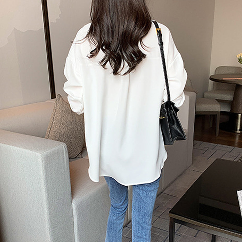 アミュレット Amulet オーバーサイズシンプルシャツ ブラウス レディース オフィス カジュアル 韓国 韓国ファッション 春 秋服 夏服 20代 30代 無地 長袖
