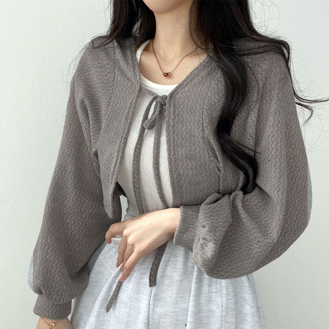 護身符Amulet Bolero Chard Digan女士頂部長袖短袖春季服裝秋季10S 30S韓國時尚可愛的辦公室休閒