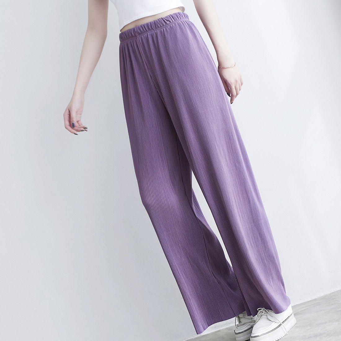 Amulet Pleated Wide Long Pants Women's Bottoms Spring Clothes Summer Teens 20s 30s Korean Fashion Flare Pants Large Size Streetwear