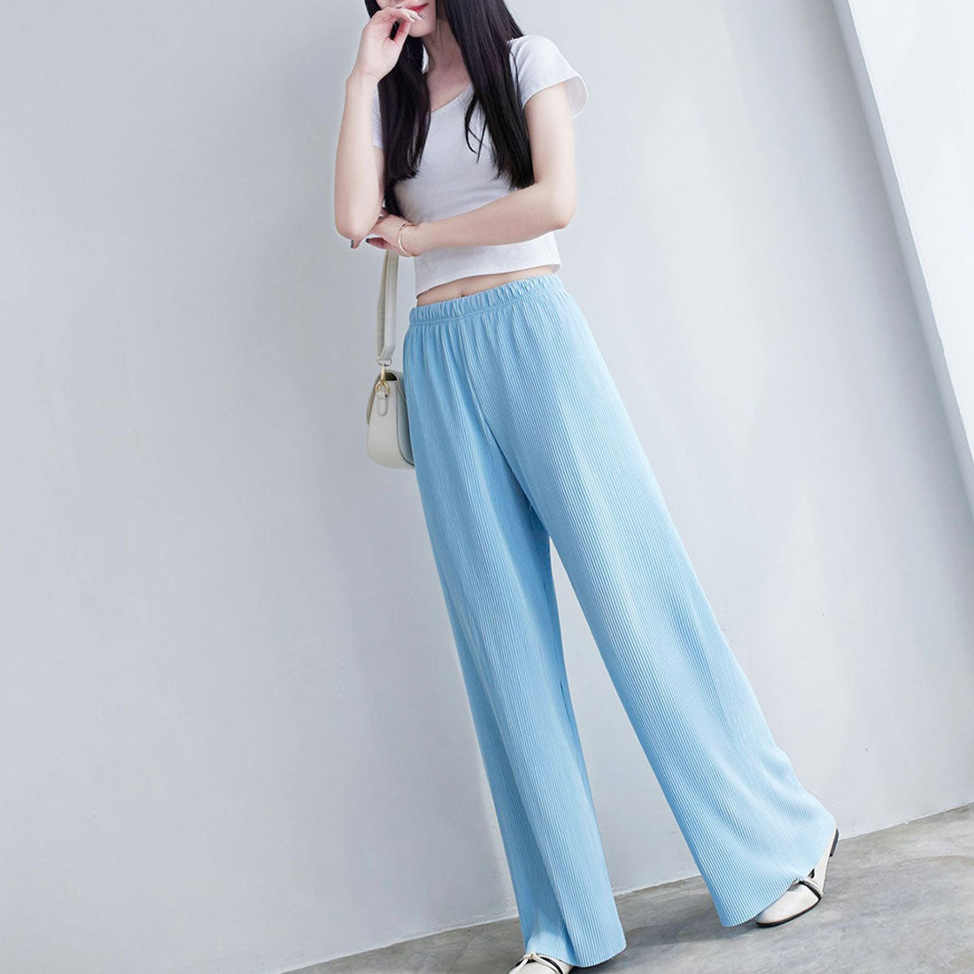Amulet Pleated Wide Long Pants Women's Bottoms Spring Clothes Summer Teens 20s 30s Korean Fashion Flare Pants Large Size Streetwear