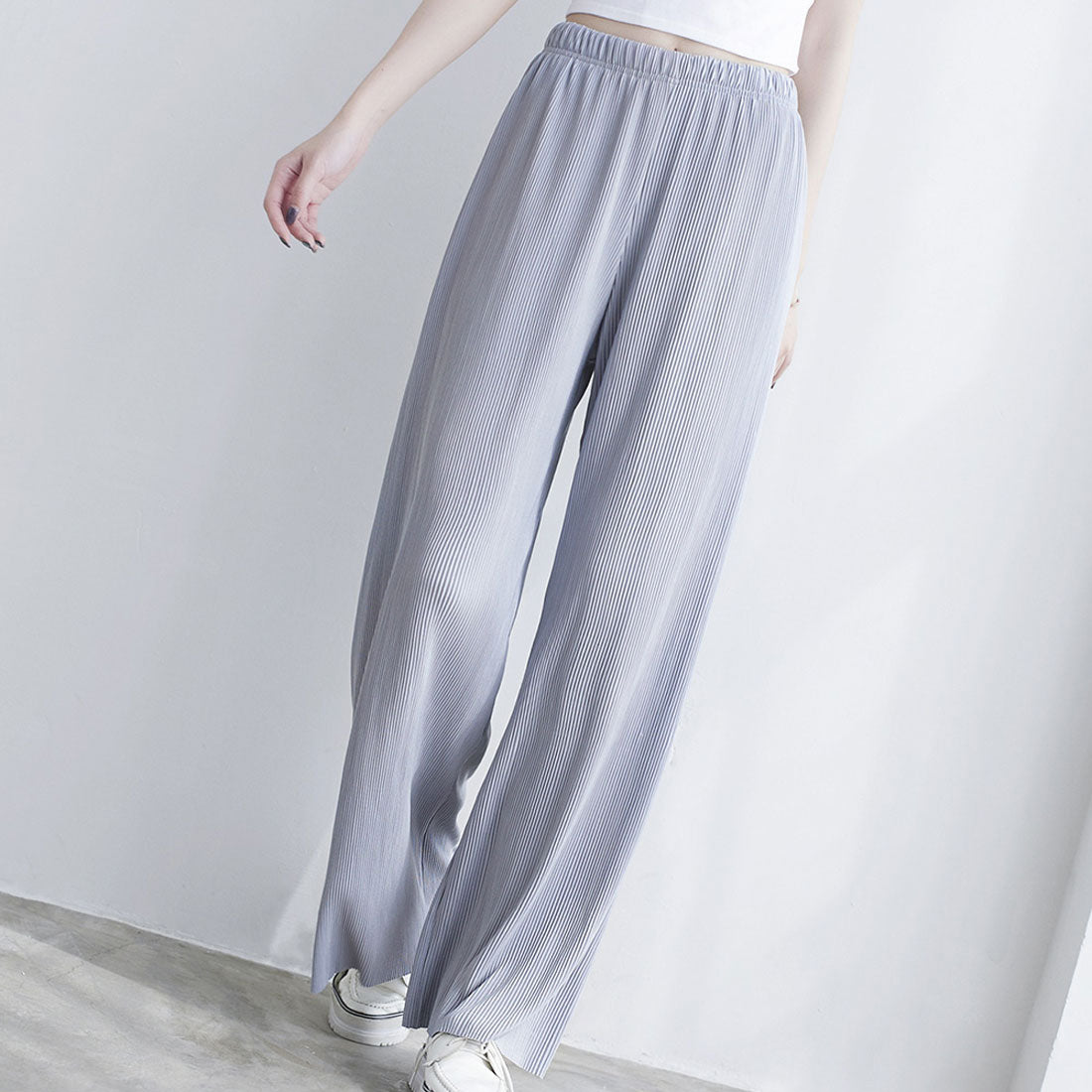 Amulet Pleated Wide Long Pants Women's Bottoms Spring Clothes Summer Teens 20s 30s Korean Fashion Flare Pants Large Size Streetwear