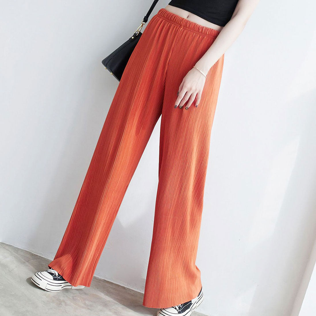Amulet Pleated Wide Long Pants Women's Bottoms Spring Clothes Summer Teens 20s 30s Korean Fashion Flare Pants Large Size Streetwear