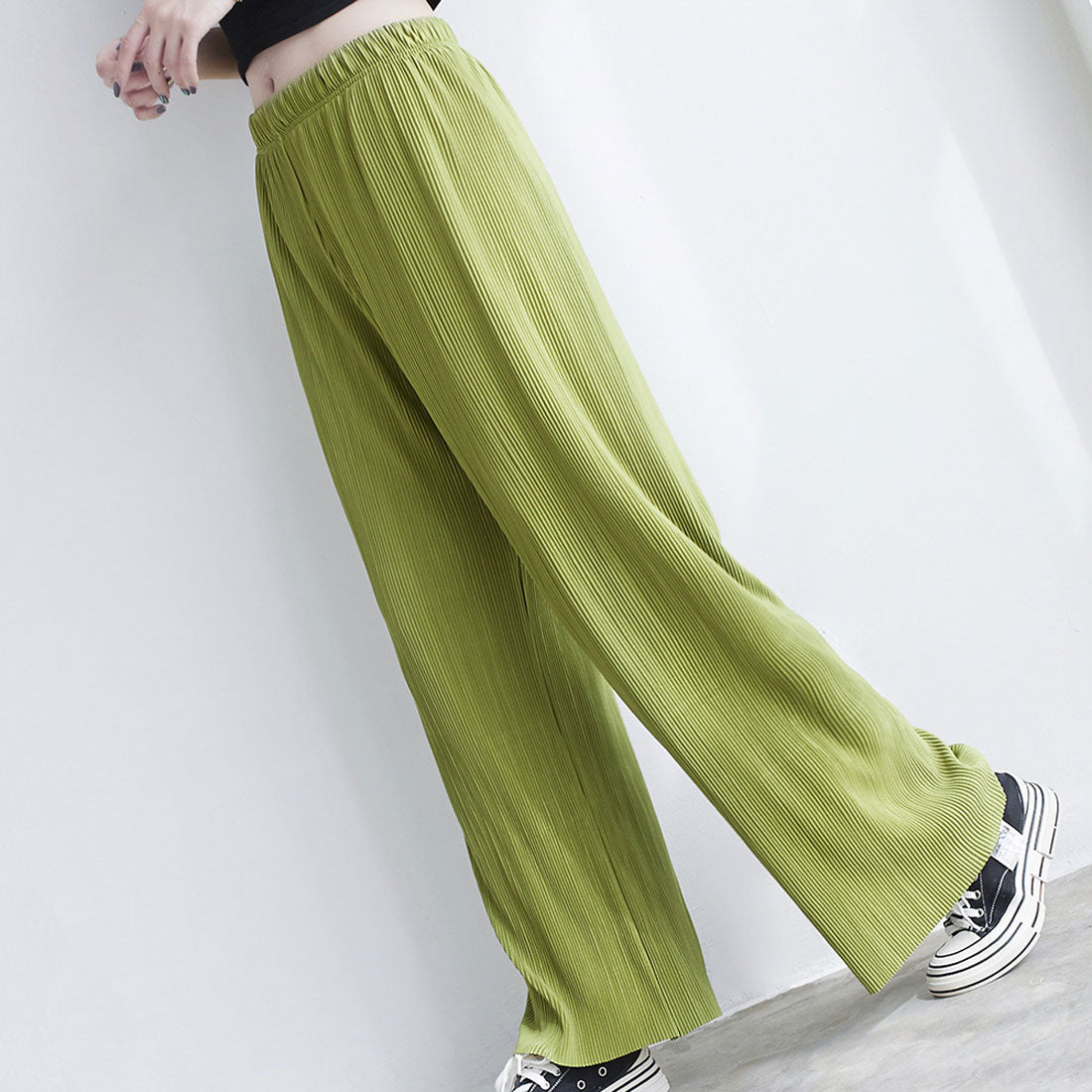 Amulet Pleated Wide Long Pants Women's Bottoms Spring Clothes Summer Teens 20s 30s Korean Fashion Flare Pants Large Size Streetwear
