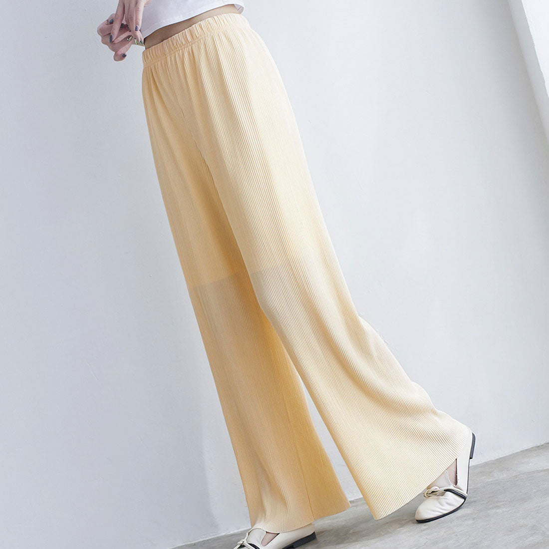 Amulet Pleated Wide Long Pants Women's Bottoms Spring Clothes Summer Teens 20s 30s Korean Fashion Flare Pants Large Size Streetwear