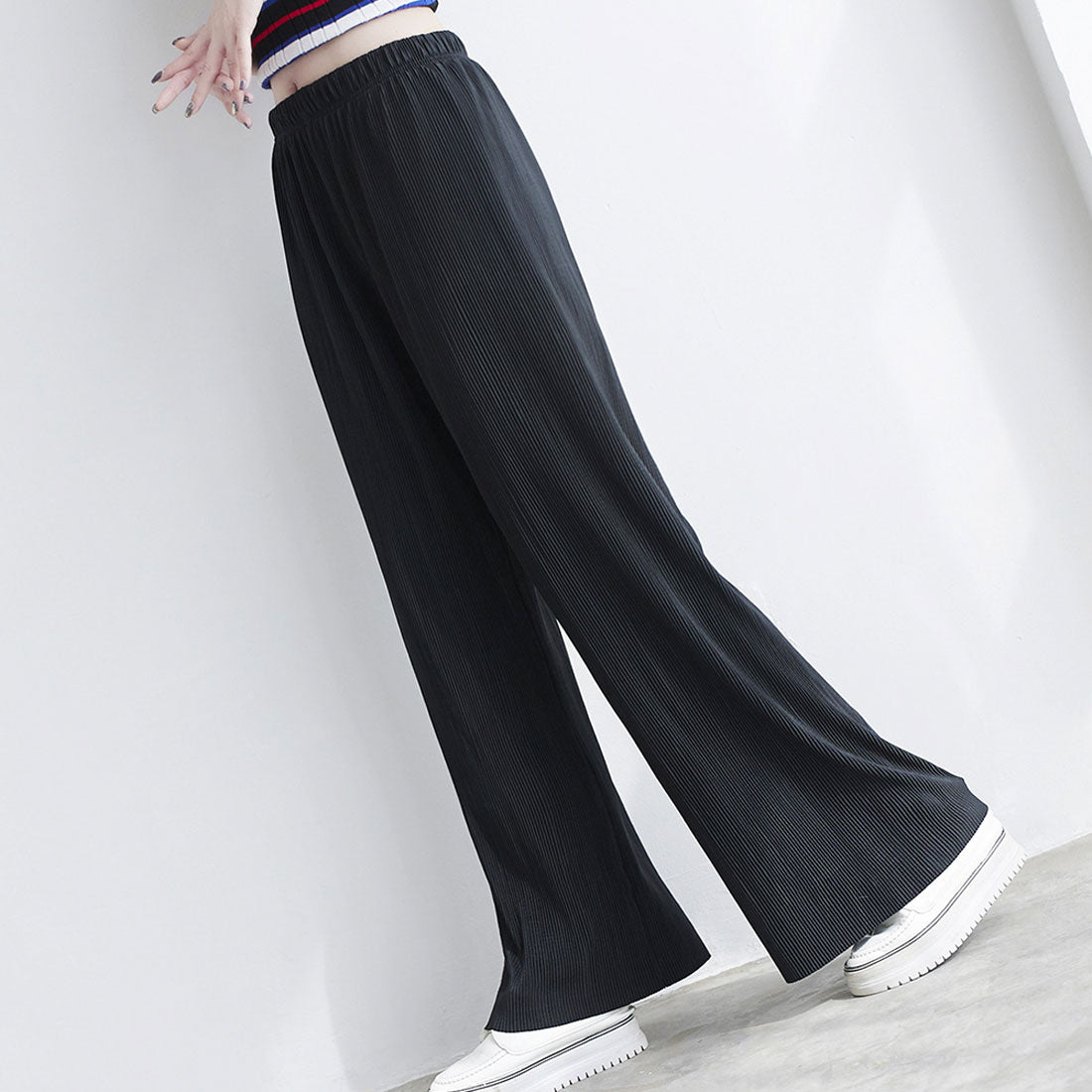Amulet Pleated Wide Long Pants Women's Bottoms Spring Clothes Summer Teens 20s 30s Korean Fashion Flare Pants Large Size Streetwear