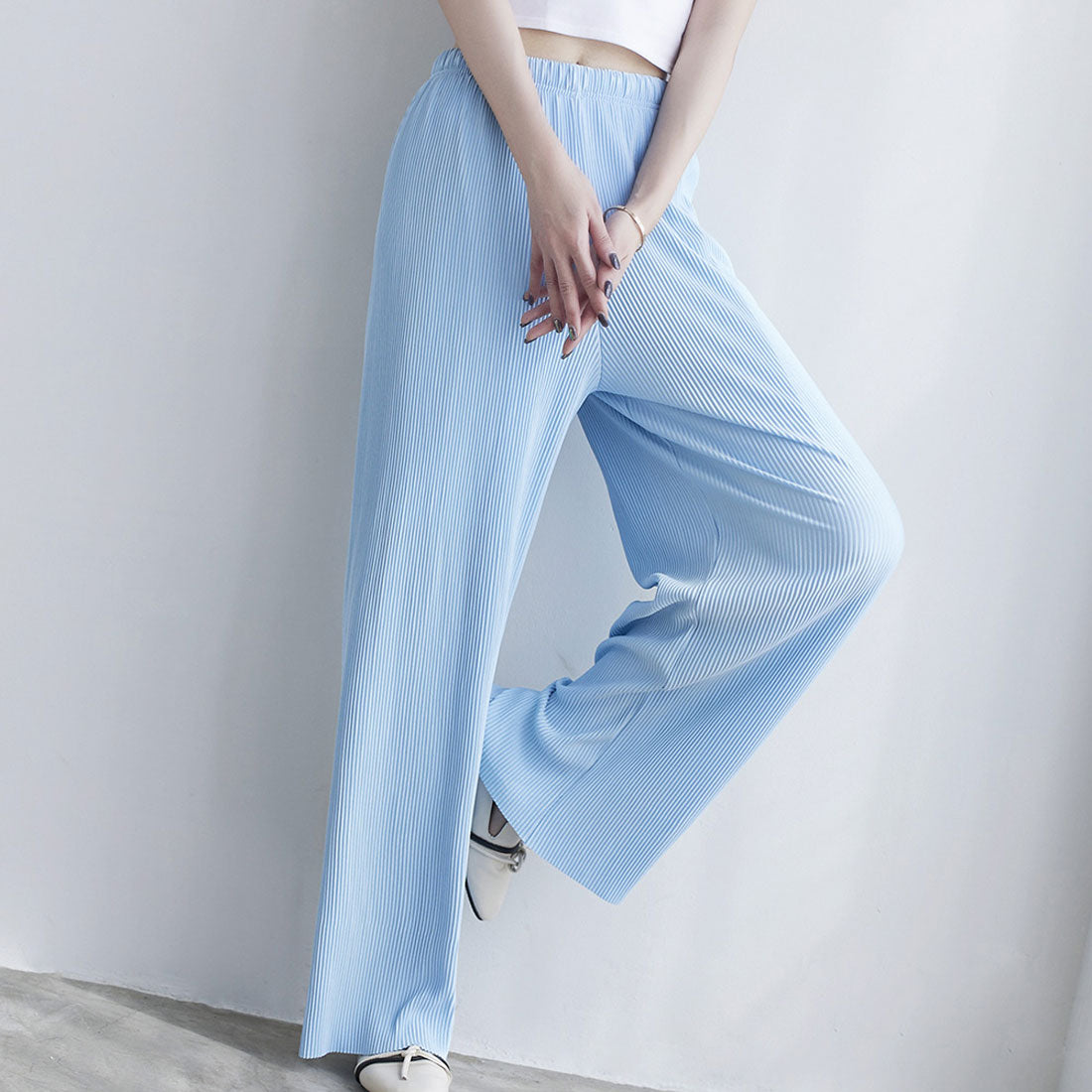 Amulet Pleated Wide Long Pants Women's Bottoms Spring Clothes Summer Teens 20s 30s Korean Fashion Flare Pants Large Size Streetwear
