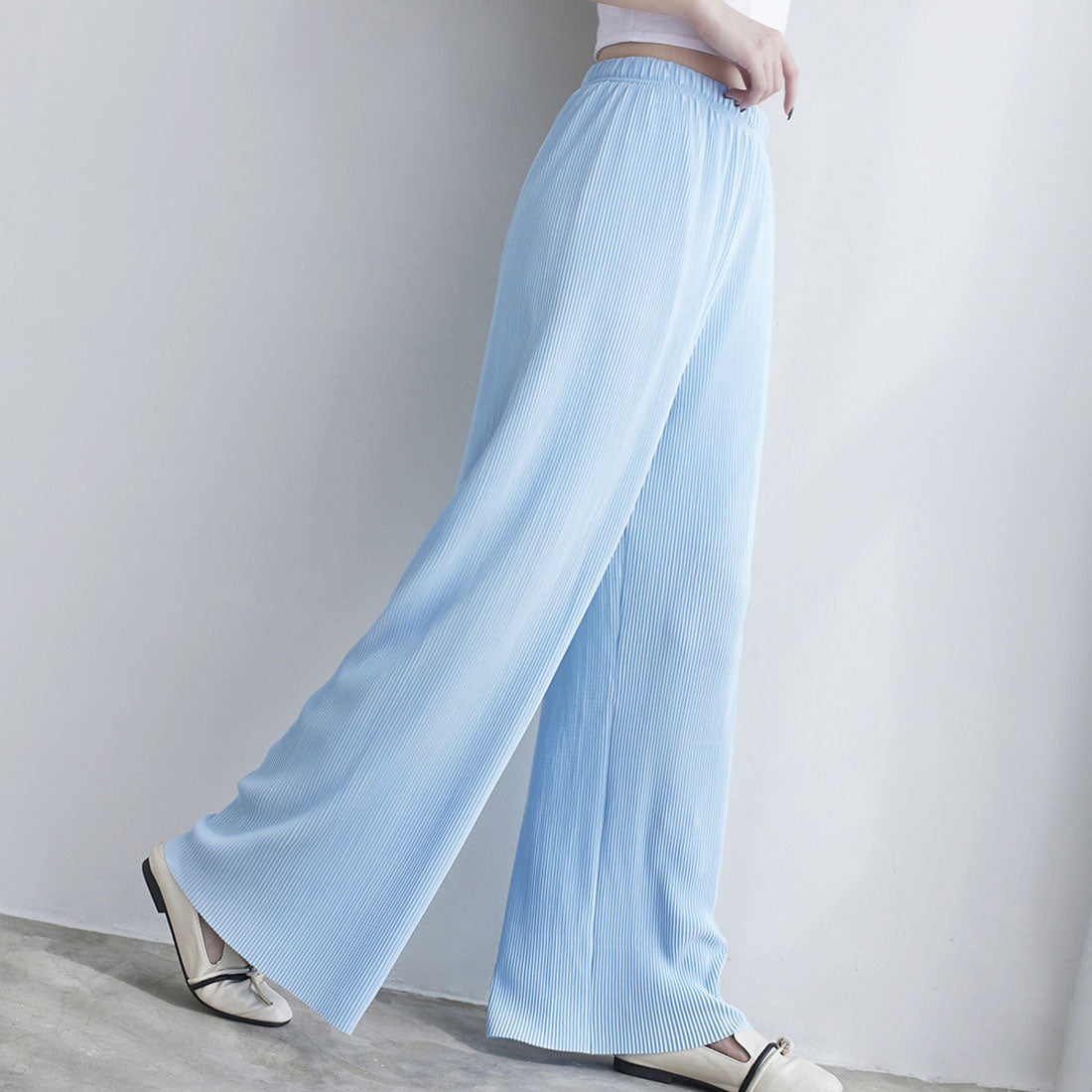 Amulet Pleated Wide Long Pants Women's Bottoms Spring Clothes Summer Teens 20s 30s Korean Fashion Flare Pants Large Size Streetwear
