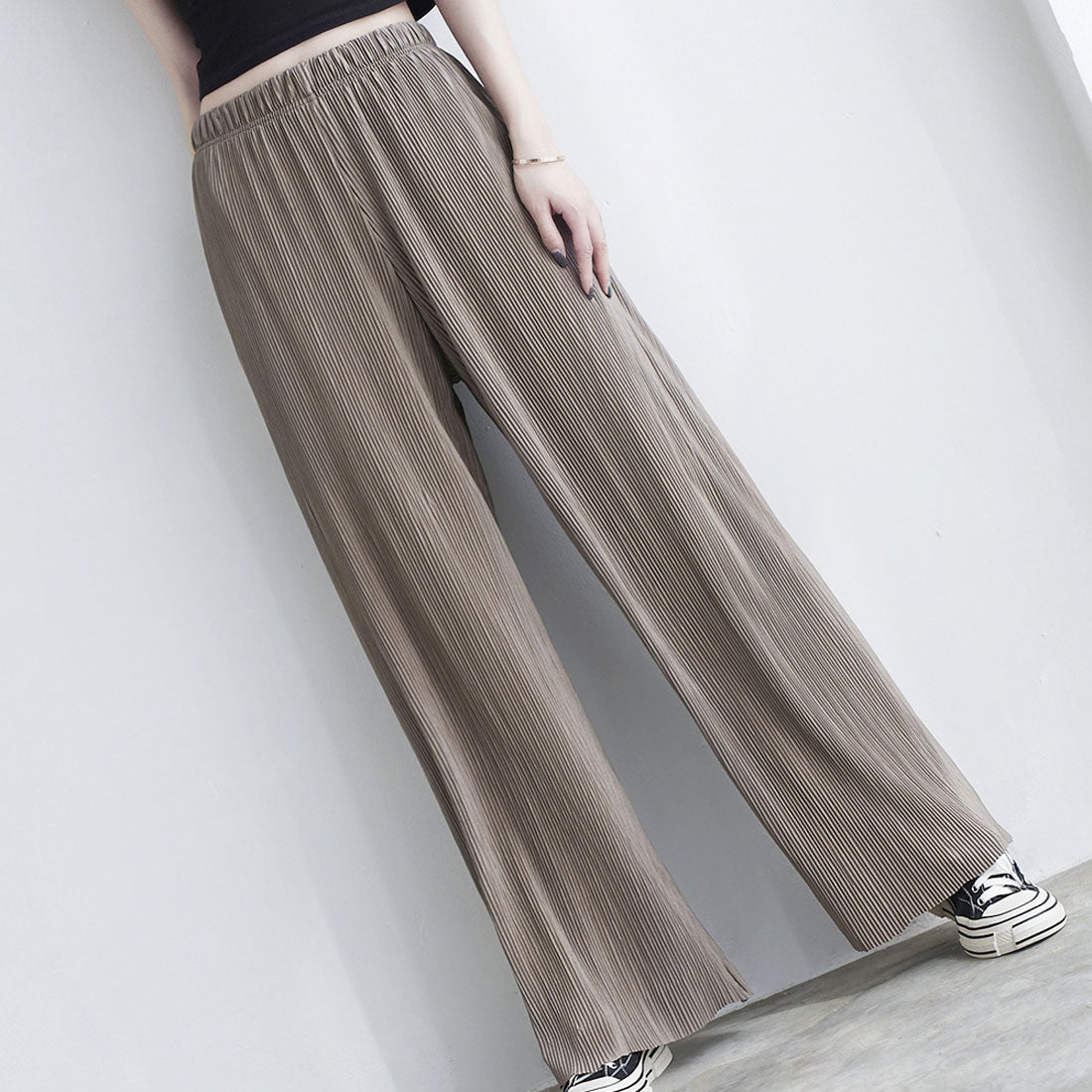 Amulet Pleated Wide Long Pants Women's Bottoms Spring Clothes Summer Teens 20s 30s Korean Fashion Flare Pants Large Size Streetwear