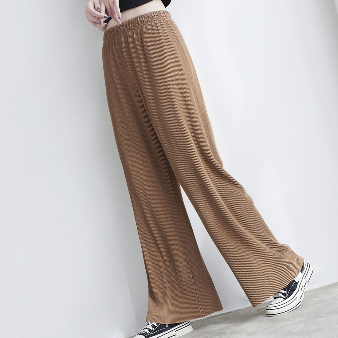 Amulet Pleated Wide Long Pants Women's Bottoms Spring Clothes Summer Teens 20s 30s Korean Fashion Flare Pants Large Size Streetwear