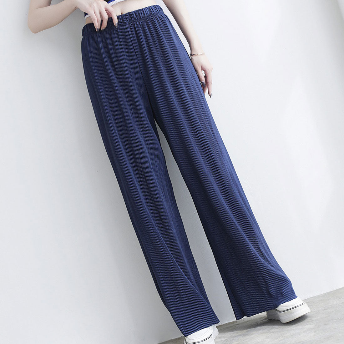 Amulet Pleated Wide Long Pants Women's Bottoms Spring Clothes Summer Teens 20s 30s Korean Fashion Flare Pants Large Size Streetwear