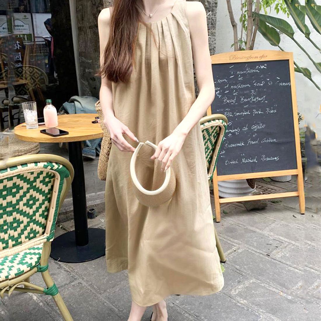 Amulet Sleeveless Dress, Spring, Summer, Autumn, Korean Fashion, Women's, Teens, 20s, 30s, Loose Fit, Body Covering, Stylish, Below the Knee, Simple, Cute