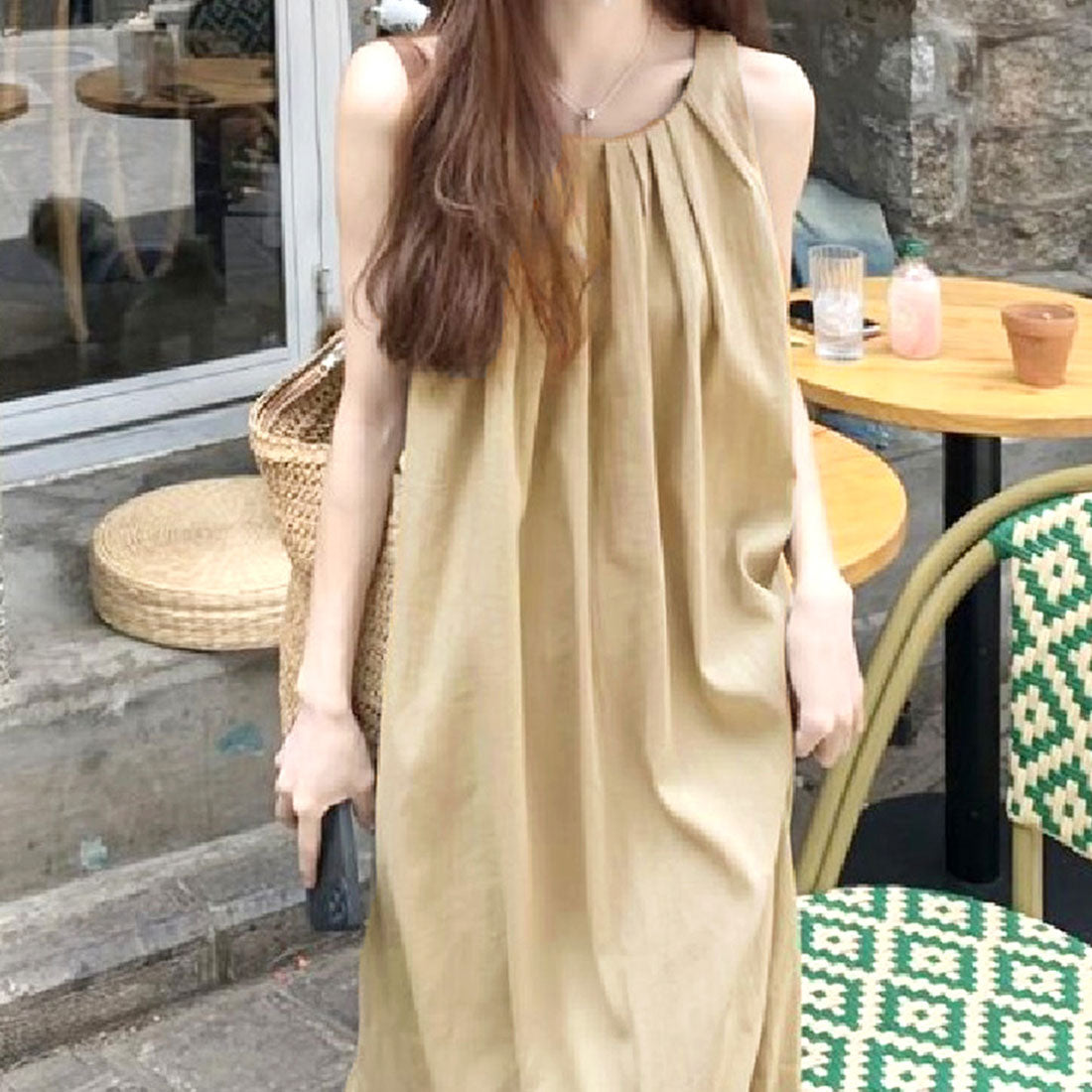 Amulet Sleeveless Dress, Spring, Summer, Autumn, Korean Fashion, Women's, Teens, 20s, 30s, Loose Fit, Body Covering, Stylish, Below the Knee, Simple, Cute