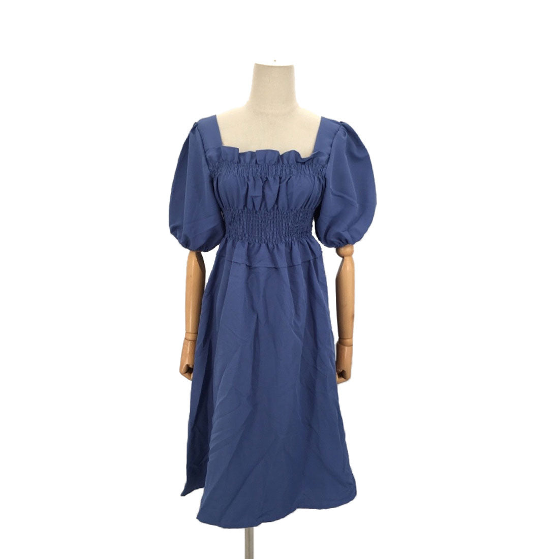 Amulet Shirred Long Dress for Women, Spring, Summer, Autumn, Korean Fashion, Teens, 20s, 30s, Casual, Short Sleeves, Cute for Adults, Retro, Simple