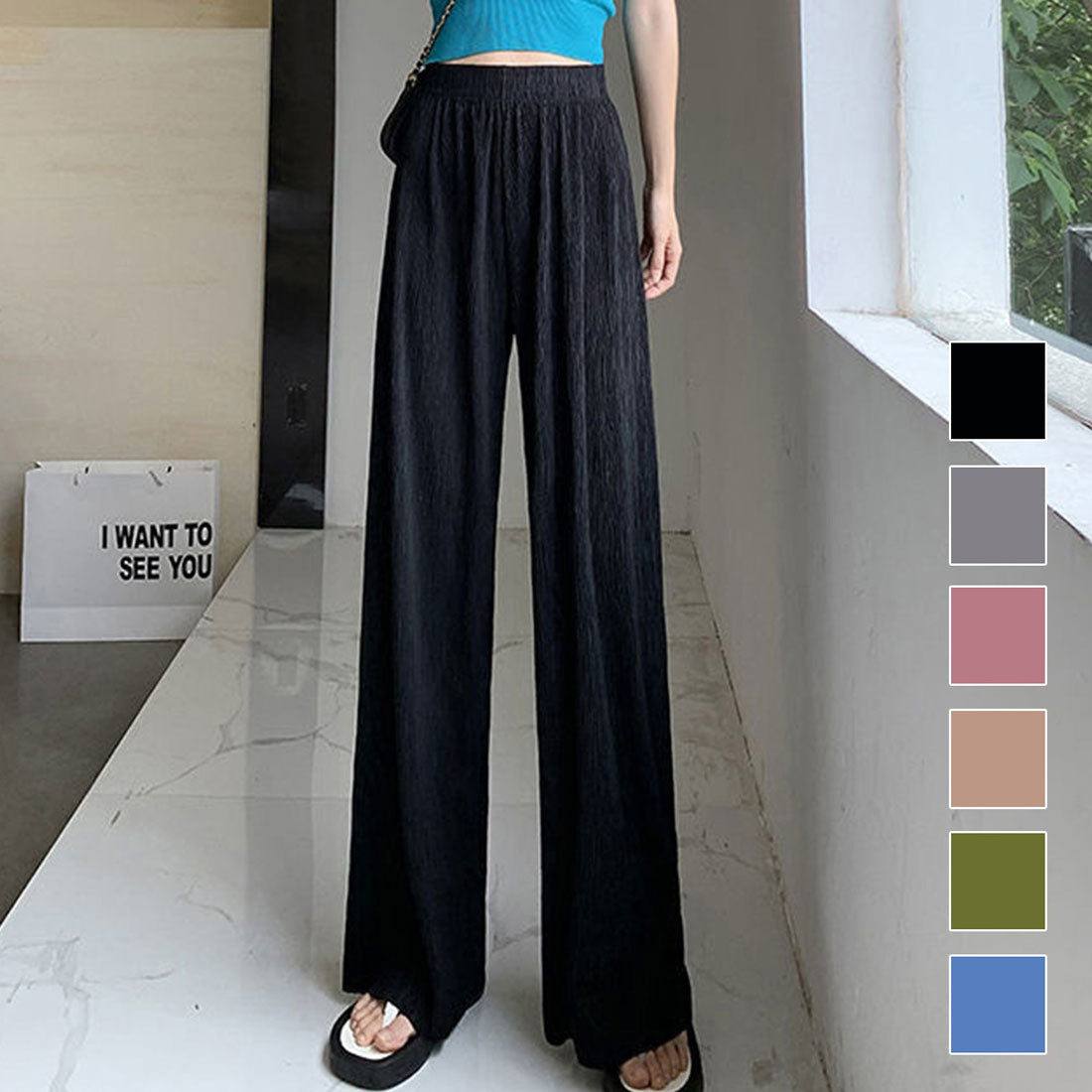 アミュレット Amulet プリーツワイドパンツ 春 夏 秋 冬 韓国ファッション 10代 20代 30代 レディース シンプル おしゃれ 可愛い 楽チン 細見え 脚長 ズボン