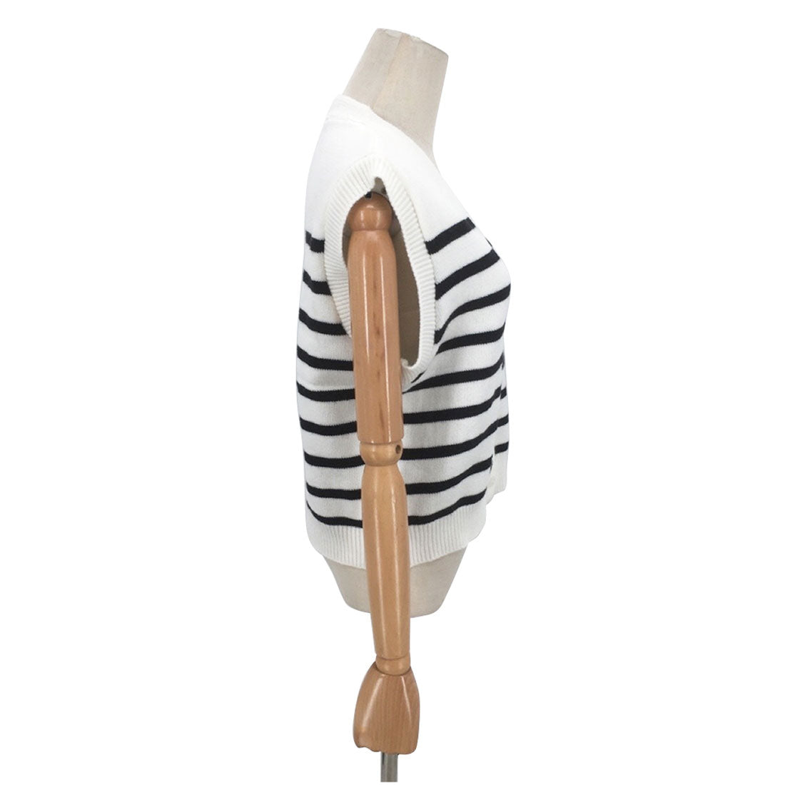 Amulet Striped Knit Vest for Women, Teens, 20s, 30s, Korean Fashion, Spring, Autumn, Winter, Casual, Cute, White, Black, Striped, Tops, Simple