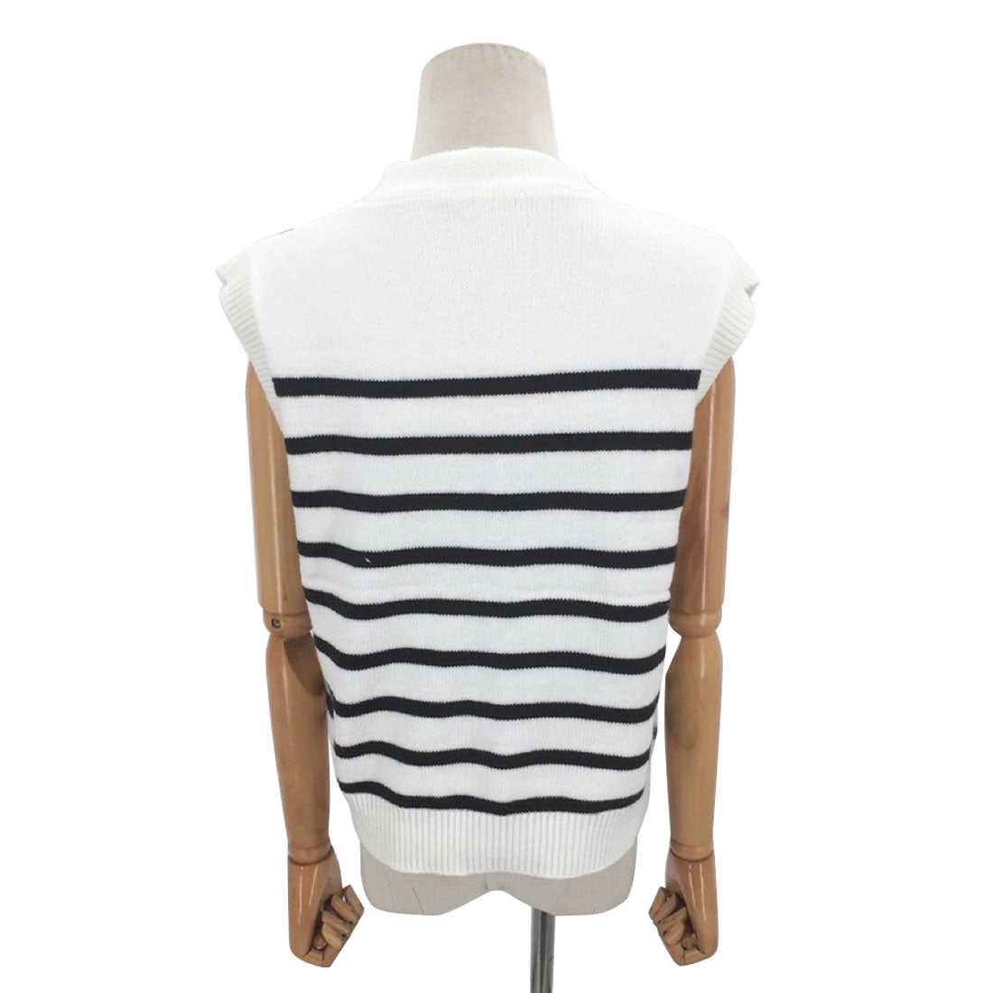 Amulet Striped Knit Vest for Women, Teens, 20s, 30s, Korean Fashion, Spring, Autumn, Winter, Casual, Cute, White, Black, Striped, Tops, Simple