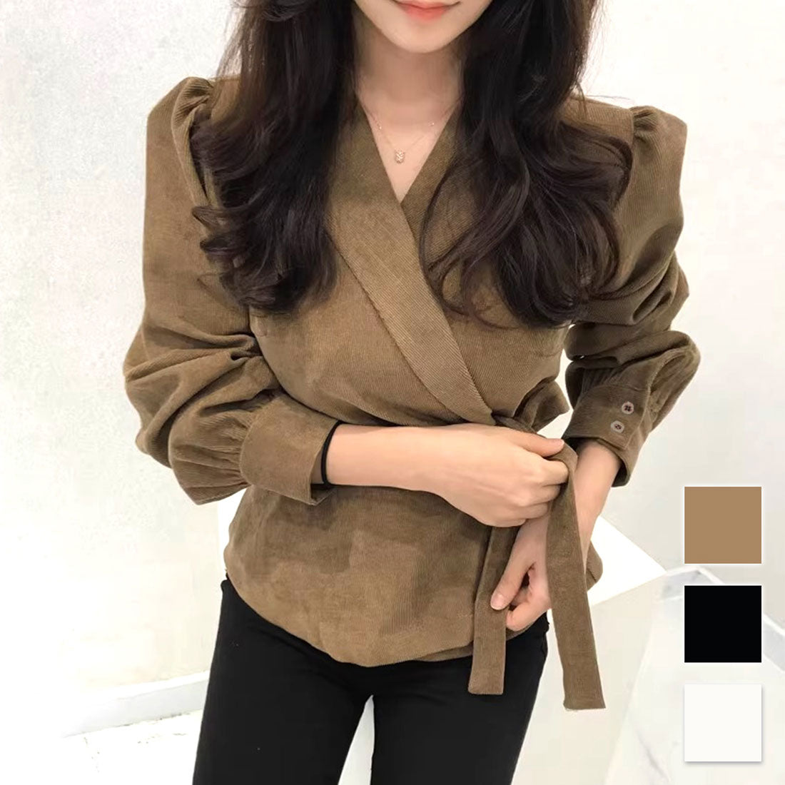 Amulet Cashcool Blouse Women's 10s 20s 30s Korean Fashion Spring Autumn Casual Long Sleeve Simple Stylish Cute White Black Plain