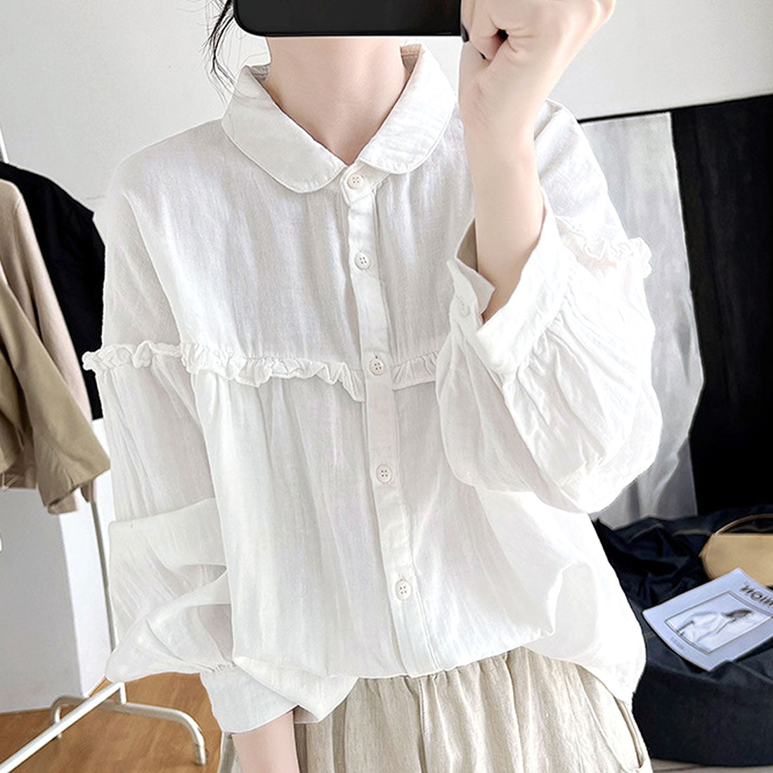 Amulet Drop Shoulder Gather Blouse Women's Teens 20s 30s Korean Fashion Spring Autumn Casual Long Sleeve Stylish Cute White Plain