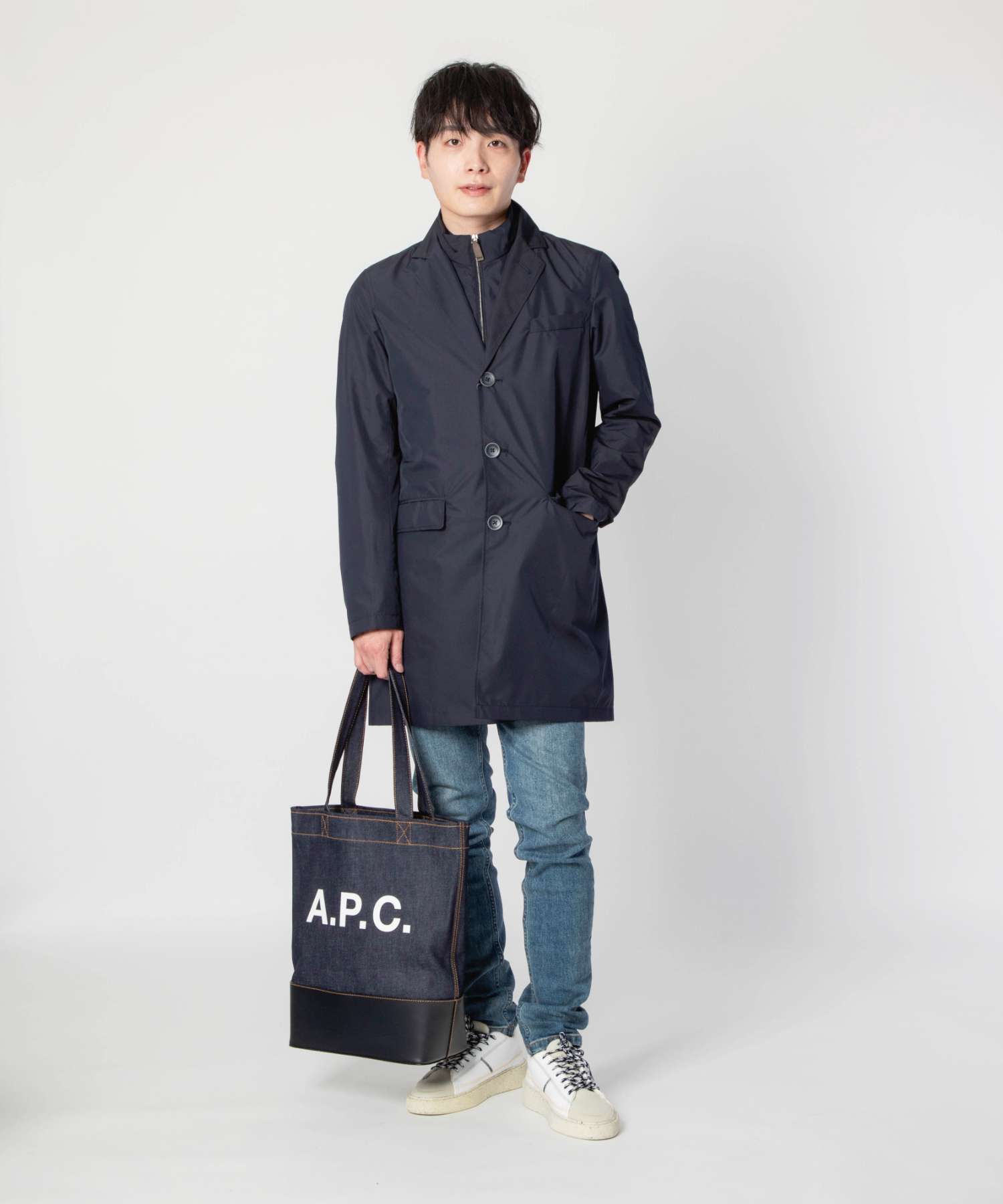 A.P.C. CODDP M61444 Tote Bag for Men and Women, Handbag, Shoulder Bag, Denim, A4, Lightweight, Simple, Smooth Leather