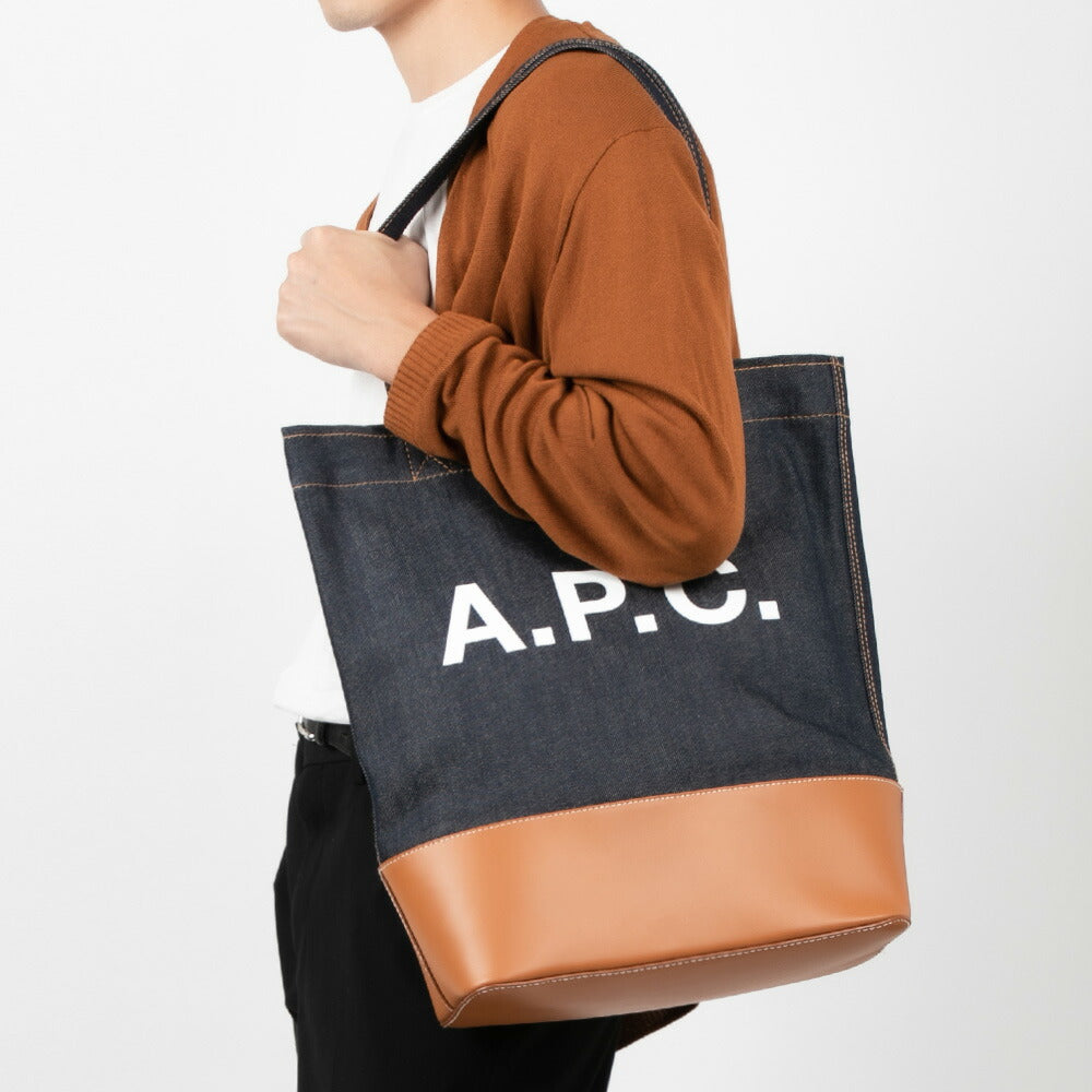 A.P.C. CODDP M61444 Tote Bag for Men and Women, Handbag, Shoulder Bag, Denim, A4, Lightweight, Simple, Smooth Leather