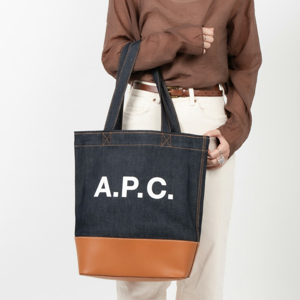 A.P.C. CODDP M61444 Tote Bag for Men and Women, Handbag, Shoulder Bag, Denim, A4, Lightweight, Simple, Smooth Leather