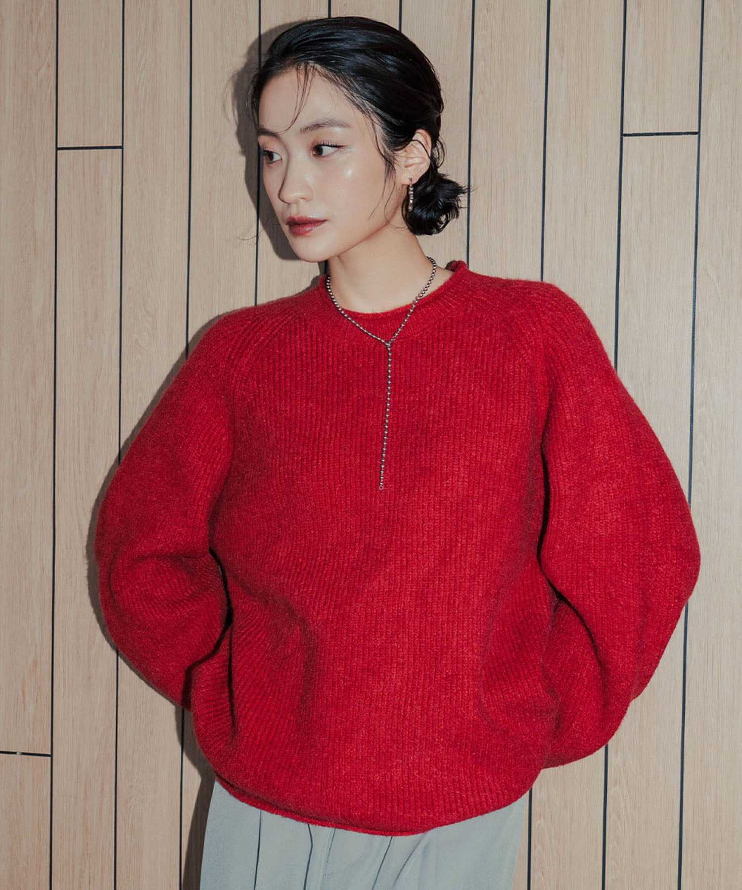 アンピルーラ Ampirula ラグランスリーブニットプルオーバー (レッド) レッド