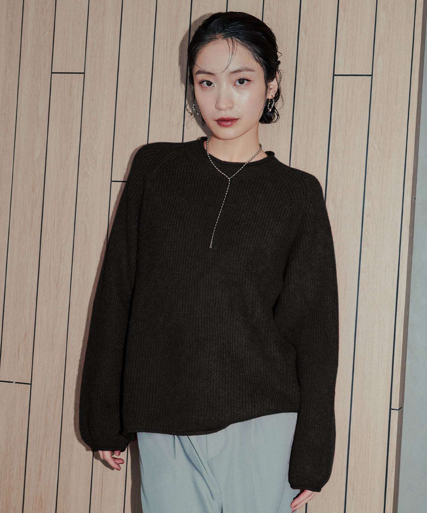 アンピルーラ Ampirula ラグランスリーブニットプルオーバー (ブラック) ブラック