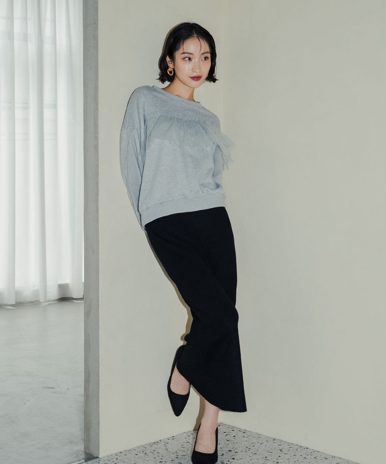 アンピルーラ Ampirula チュール裏毛スウェットトップス (グレー) グレー