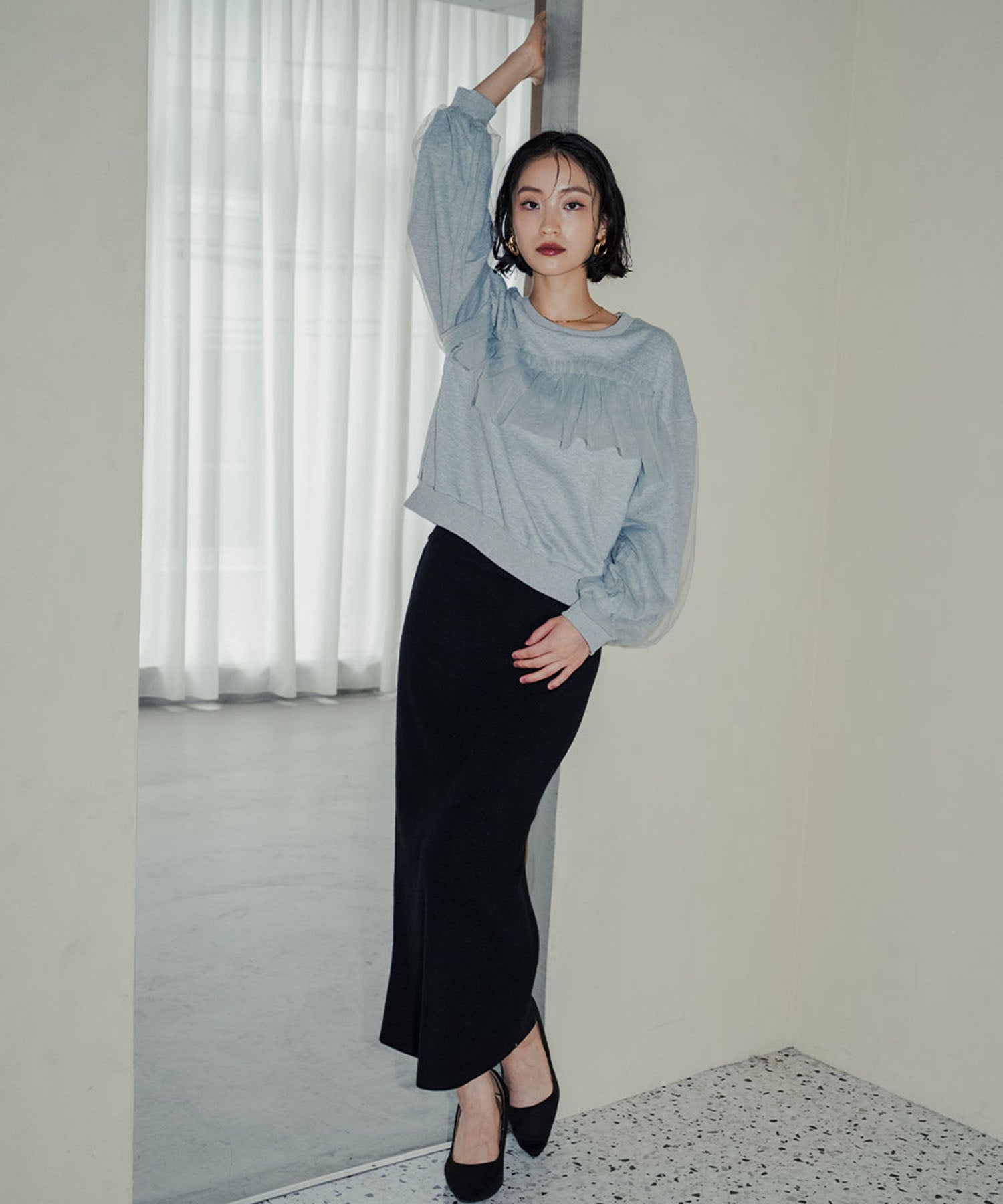 アンピルーラ Ampirula チュール裏毛スウェットトップス (グレー) グレー