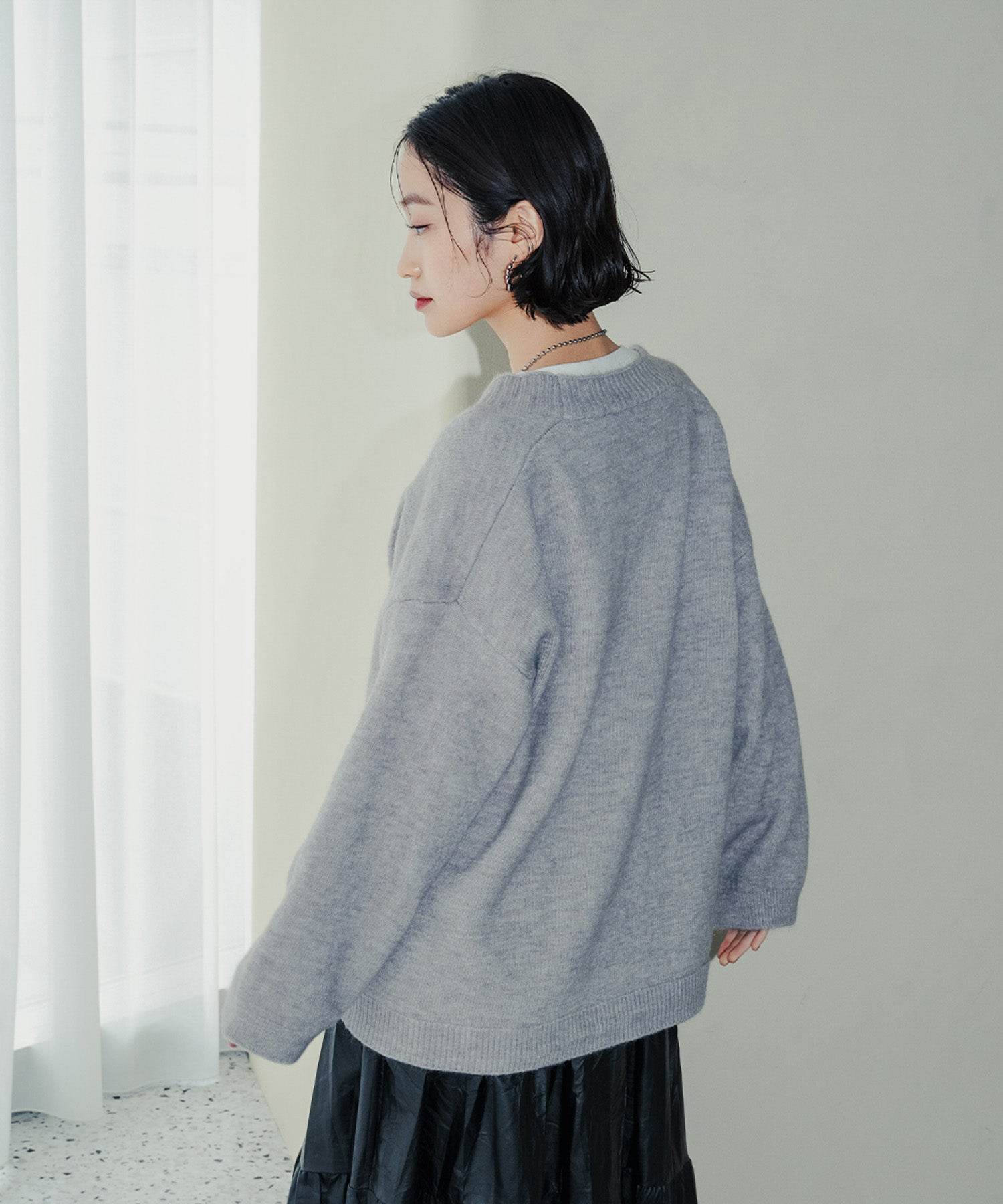 アンピルーラ Ampirula Vネックオーバーニットカーディガン (グレー) グレー