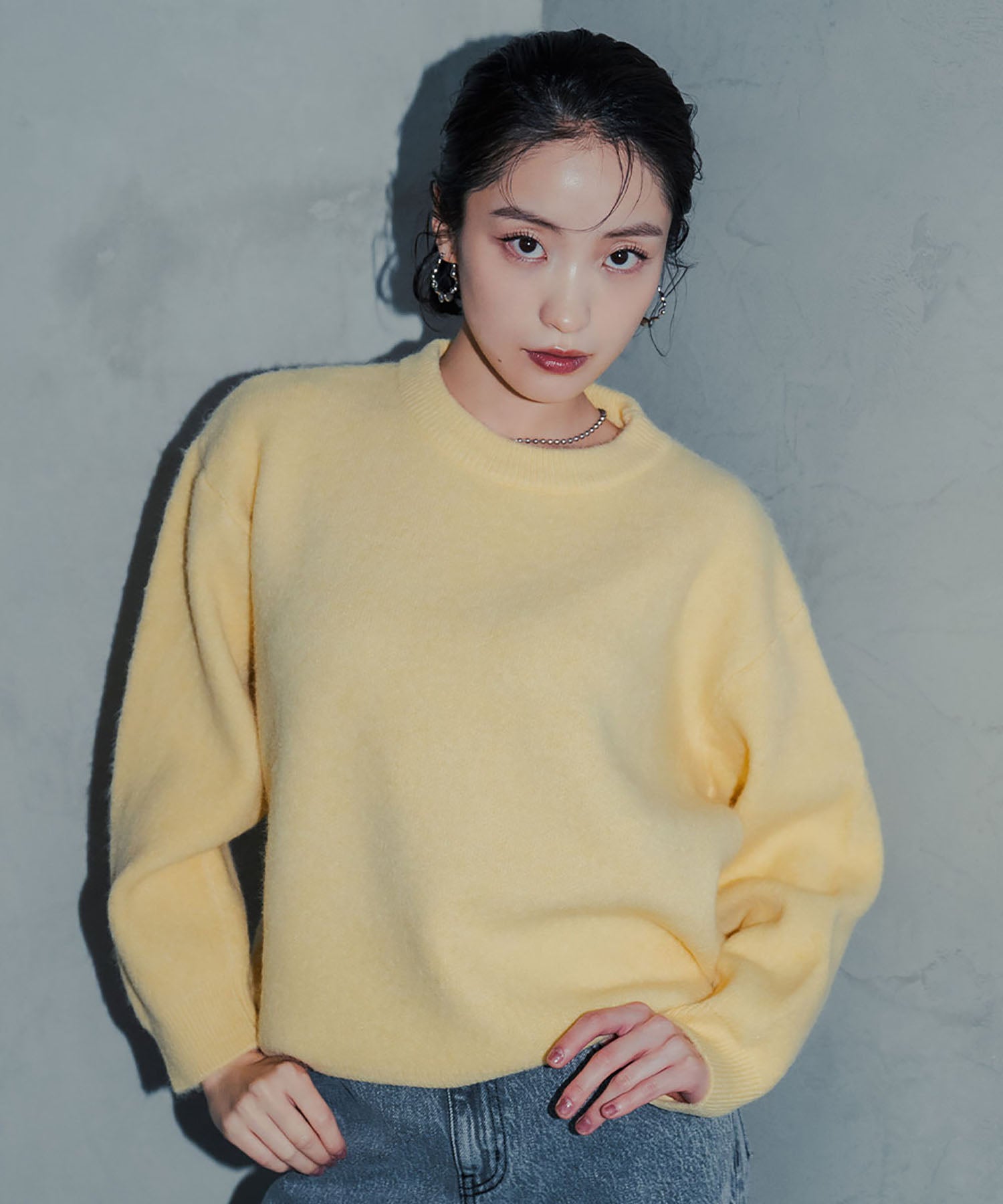 アンピルーラ Ampirula カラーニットプルオーバー (イエロー) イエロー