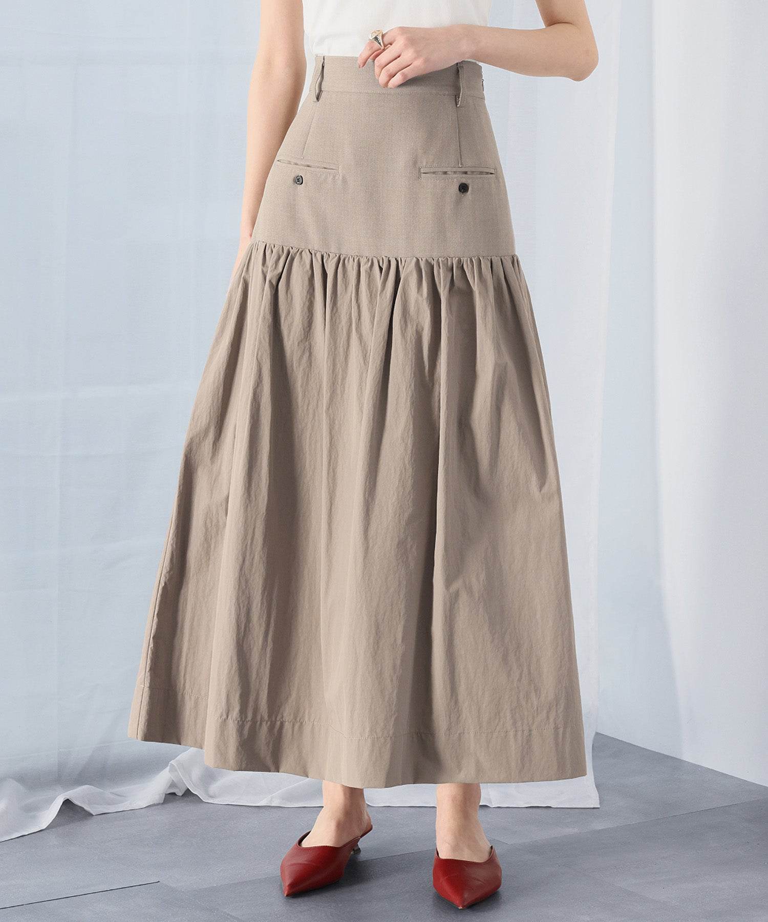 アンピルーラ Ampirula タフタ切り替えティアードスカート(セットアップ対応)【洗える】 (ベージュ) ベージュ