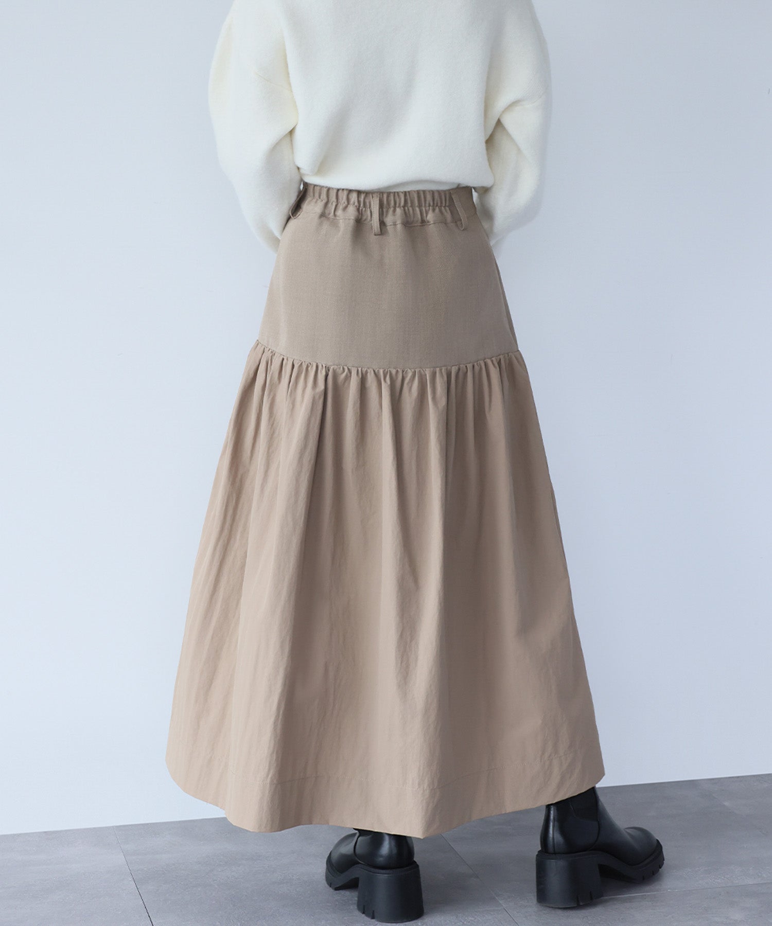 アンピルーラ Ampirula タフタ切り替えティアードスカート(セットアップ対応)【洗える】 (ベージュ) ベージュ