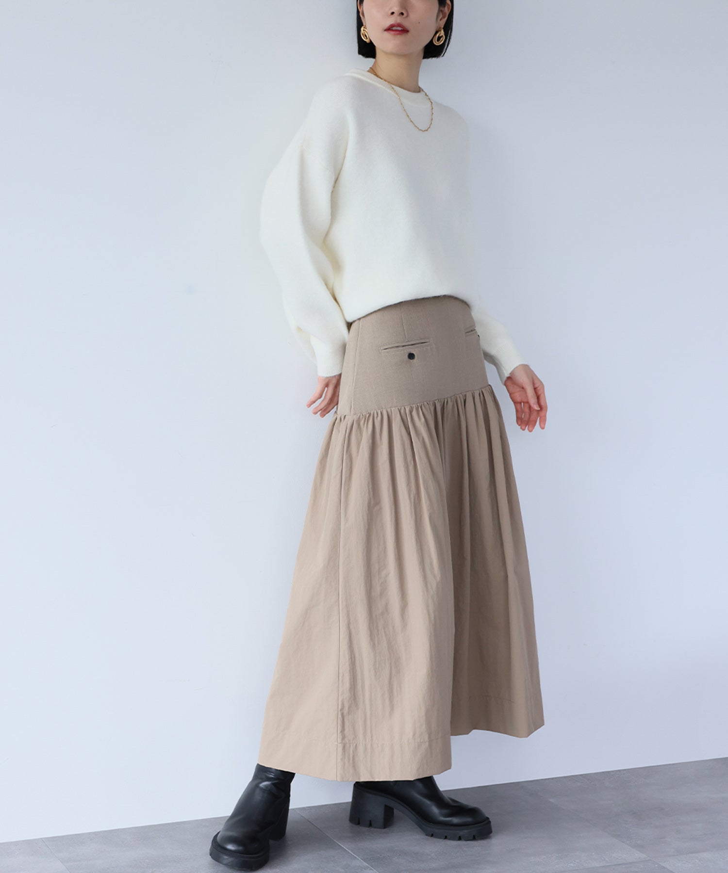 アンピルーラ Ampirula タフタ切り替えティアードスカート(セットアップ対応)【洗える】 (ベージュ) ベージュ