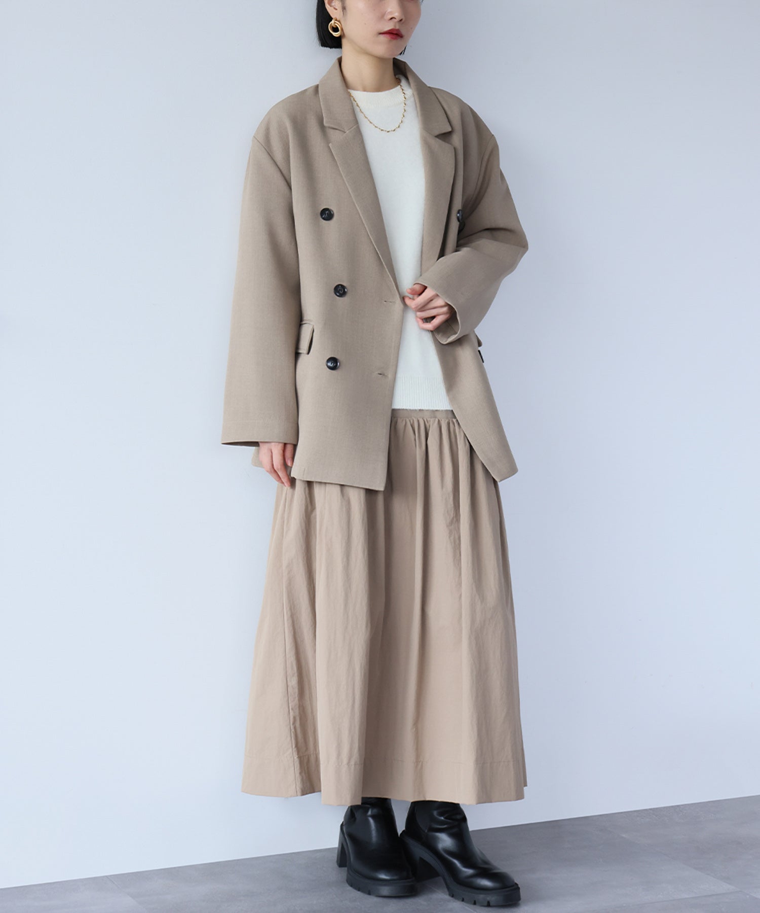 アンピルーラ Ampirula タフタ切り替えティアードスカート(セットアップ対応)【洗える】 (ベージュ) ベージュ